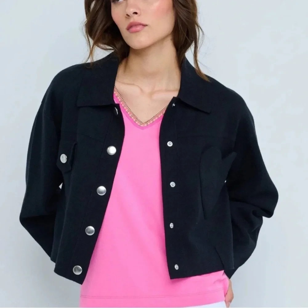 Lisa Todd Women's Jacket XS Black Beat Goes On Knit Cropped Jacket Heart Knit